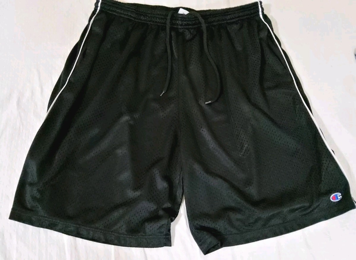 Champion Men's Mesh Black Lined Basketball Gym Logo Shorts