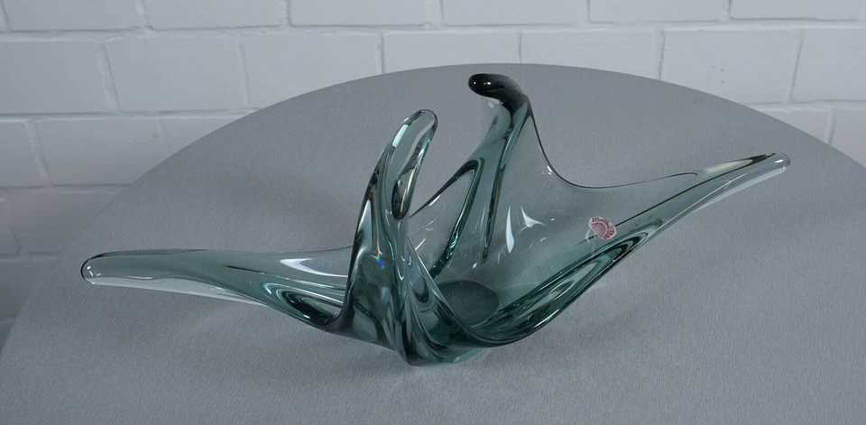 edle Fondeen En Glas Schale Obstschale organisch Zipfelglas Turmalin 1960er J. - Bild 4 von 4