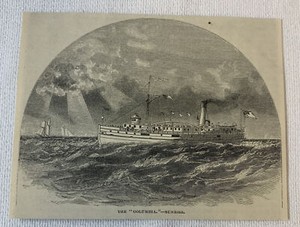 1872 magazine engraving~ THE 'COLUMBIA' AT SEA AT SUNRISE