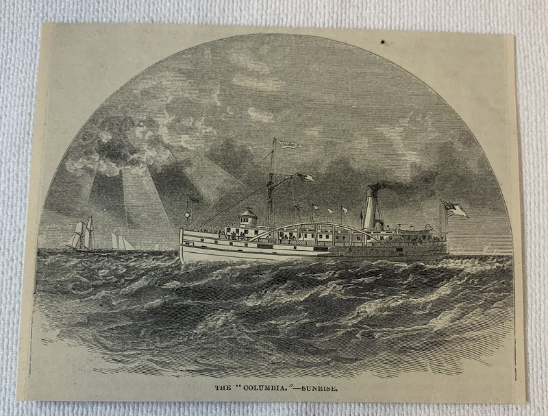 1872 magazine engraving~ THE 'COLUMBIA' AT SEA AT SUNRISE