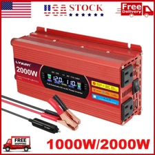 1000W 2000W Power Inverter 12V DC to 110V AC w/ LCD Display 2 Outlets for RV Car
