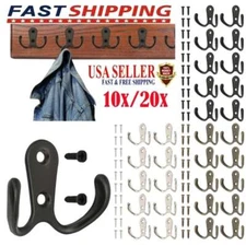 10/20pcs Double Coat Hooks Metal Wall Mounted Hat Hook Towel Clothes Hangers USA