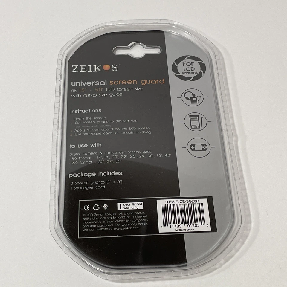 New Zeikos Universal Screen Guard,  LCD Screen Protector Fits 1.5”-5.” Sealed - Image 3 of 3