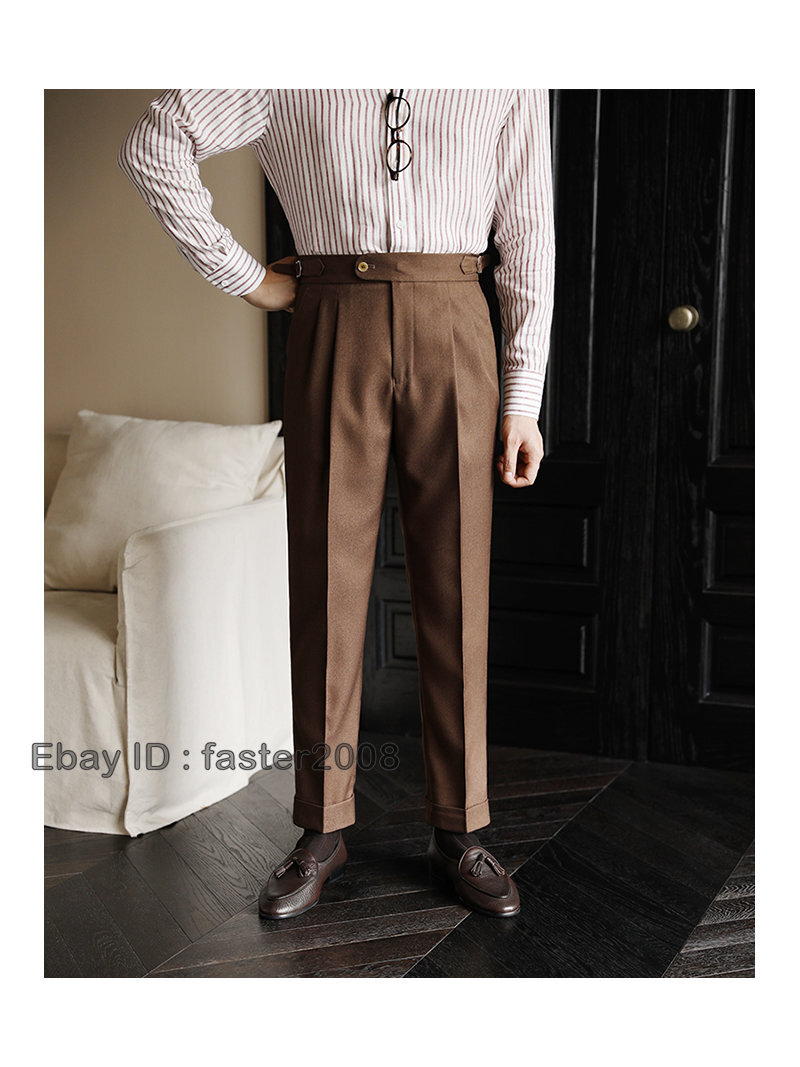Men's Gurkha Casual High Waisted Pants Business Naples Straight Suit ...