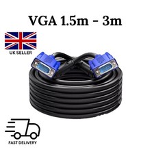 VGA Cable 15 PIN MALE TO MALE  PC MONITOR TV LCD PLASMA HD SVGA LEAD 1.5m - 3m