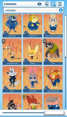 Topps Disney Collect - Zootopia Characters common set with 2