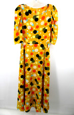 Maxi Shift Dress Women Small Yellow Polka Dots Pockets Pleated Half Sleeves