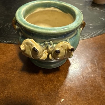 Vintage 1940s Japanese Lucky Bamboo Ceramic Planter with Frogs 