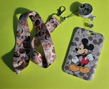 Disney-themed lanyard featuring Mickey Mouse hard plastic ID card holder