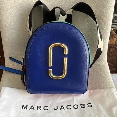 MARC JACOBS Pack Shot Colorblock Mini Leather Backpack Blue Green Pink Gold