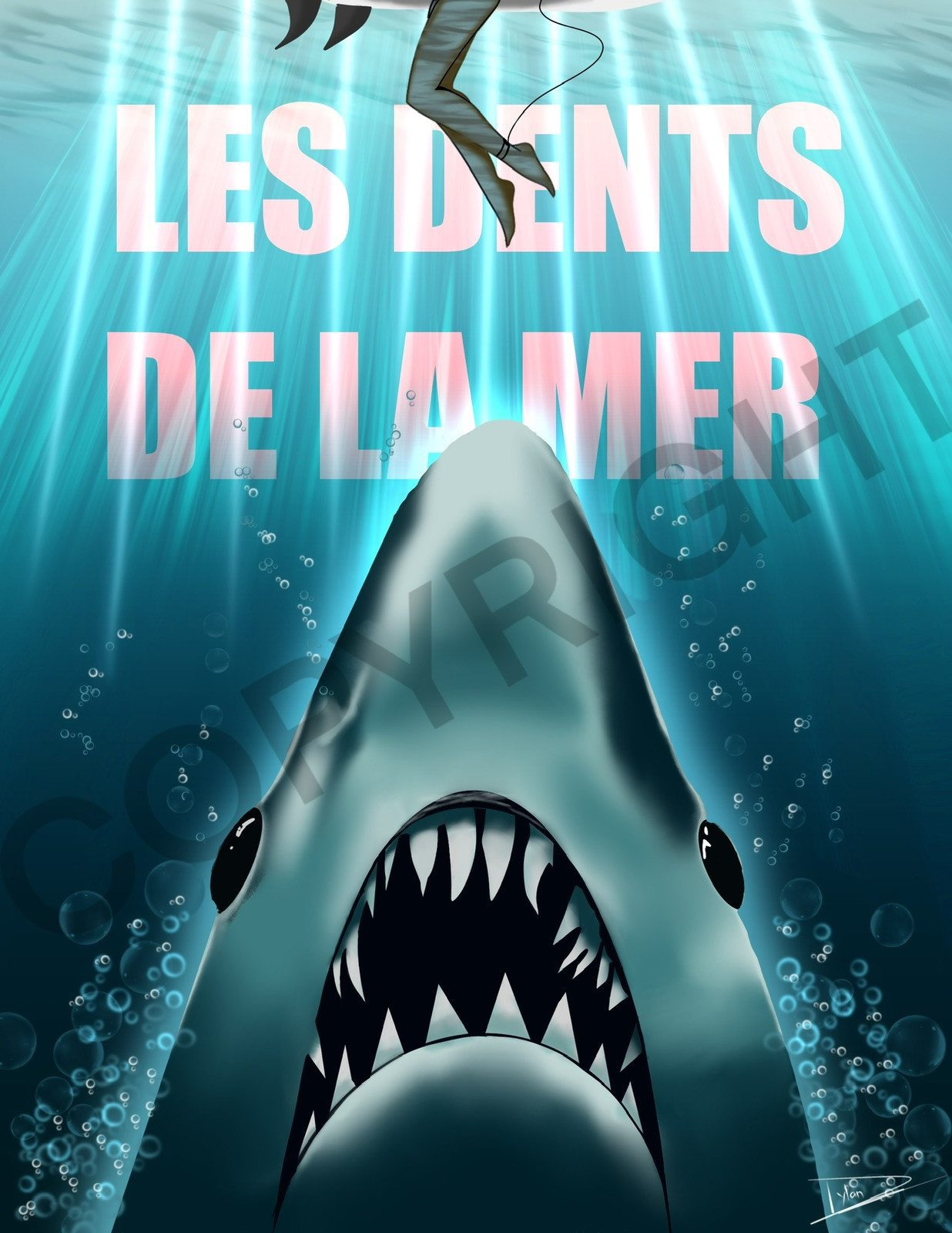 Les Dents de la Mer dessin numérique imprimé pour déco salon cinéma