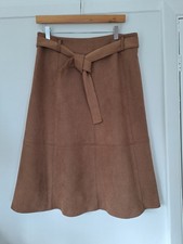 Gonna midi Apart Tan ecopelle scamosciata linea A con cintura allacciata - Taglia 12 ottime condizioni