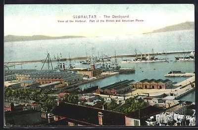 Gibraltar, Harbour and Part of American and British Fleets, Ansichtskarte 