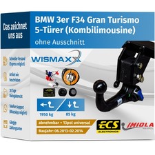 ANHÄNGERKUPPLUNG abnehmbar passt für BMW 3er F34 Gran Turismo 13-14 +13po E-Satz