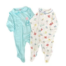 Vintage Cuddle Time Lot of 2 One Piece Long Sleeve Pajamas