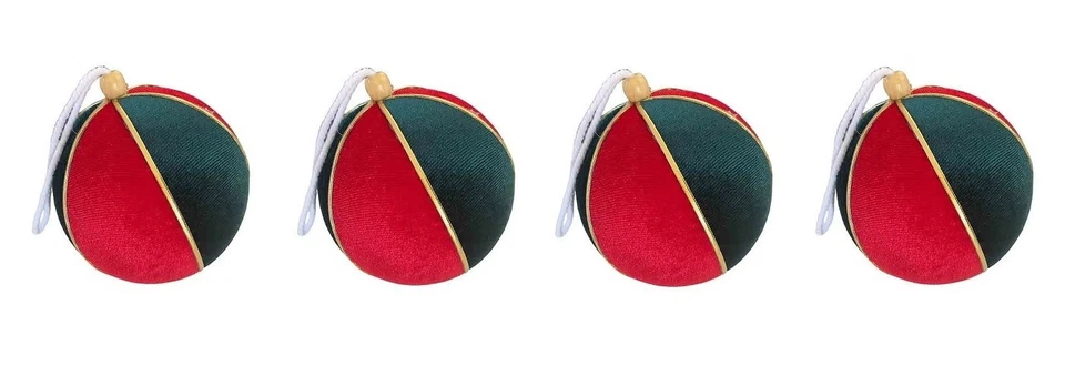 Set 4 palle palline spera per Albero di Natale velluto rosso verde 10 cm - Rotex