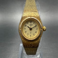 Citizen CQ Watch Women 17mm Champagne Dial Gold Tone Oval 2951-293886 New batt