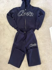 corteiz  navy thick stitch all star zip up hoodie mens size xs