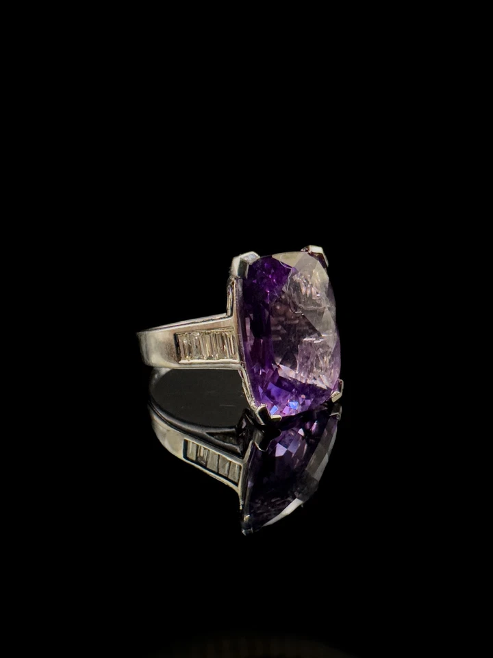 Ring 750 Gold mit Amethyst 10 Karat Solitär Diamantring 18Kt Goldring Größe 55 - Bild 2 von 4
