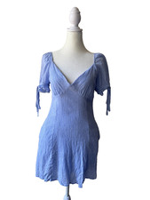 Lulus Blue Puff Sleeve Mini Dress Size S Cotton Rayon V Neck Casual Summer Party