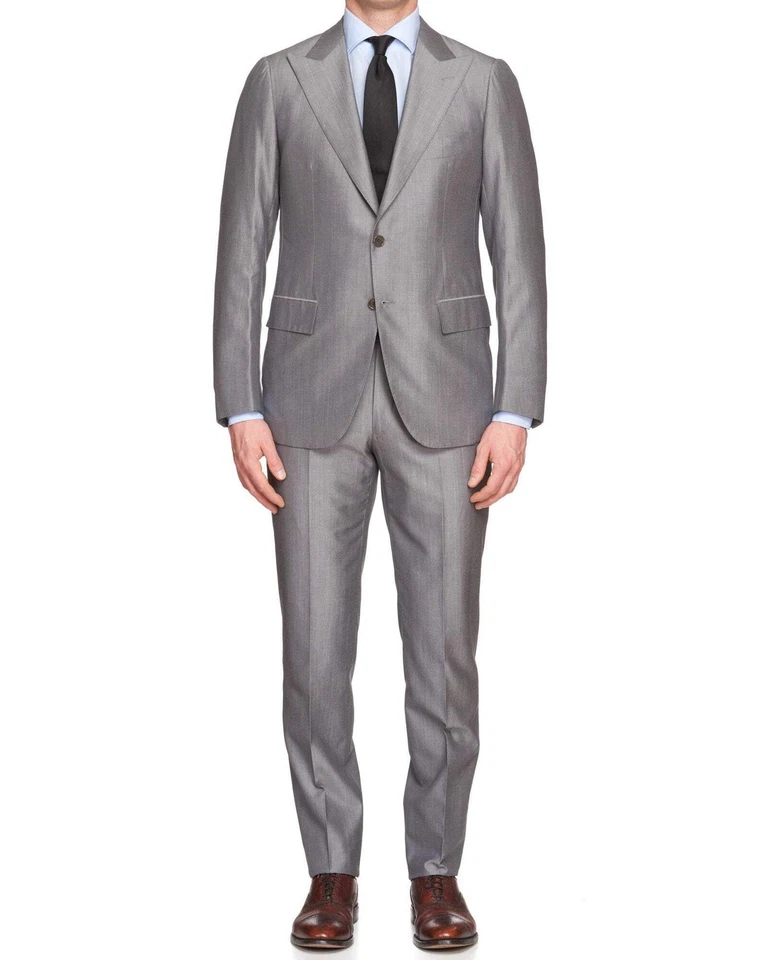 CESARE ATTOLINI Handmade Gray Cotton-Wool Super 120's Peak Lapel Suit NEW - Image 1 of 4