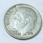 1961 ROOSEVELT SILVER DIME - 90% SILVER - CIRCULATED COIN #5090