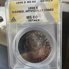 1886 P MORGAN SILVER DOLLAR! BEAUTIFUL Coin! WOW! ANACS MS 60 Cleaned Art. Toned