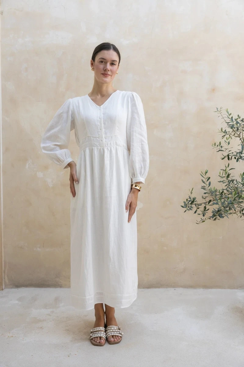 knee length dresses for ladies Button Down Dress - Linen Maxi Dress