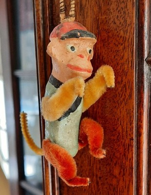 Antique RARE Papier Mache & Pipe Cleaners Small Monkey #2 Figurine Xmas Ornament