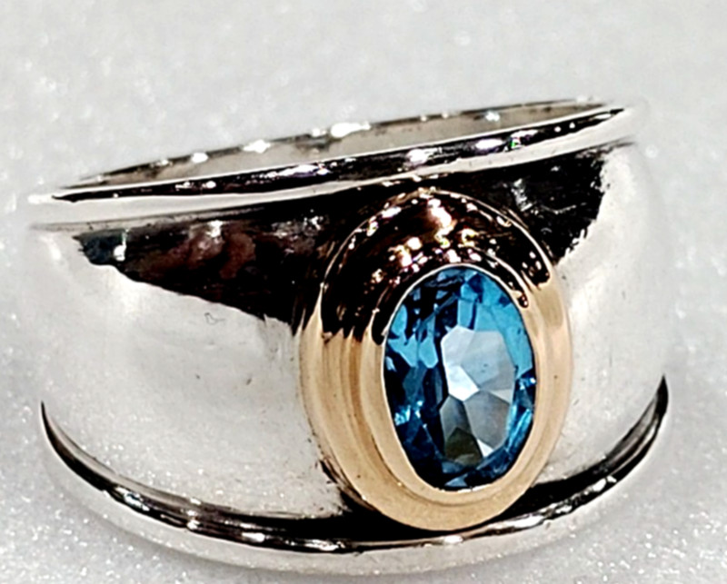 James Avery Christina Ring with Blue Topaz in Sterling Silver & 18k Gold Sz 6.5