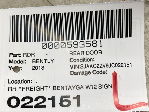 2016-2020 BENTLEY BENTAYGA OEM RIGHT REAR DOOR SHELL ONYX BLACK (6935) W/ HANDLE - Picture 19 of 19
