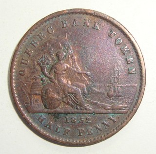 '1852' UN SOU QUEBEC BANK LOWER CANADA HALF PENNY TOKEN COIN