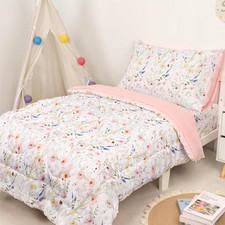 Toddler Bedding Set for Girls, 4 Piece Floral Toddler Comforter Set, Ultra Soft