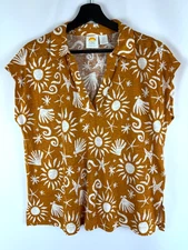 C&C California Dark Orange Sunshine Beach Shells Vacation Linen Blouse Medium M
