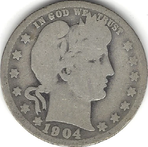 1904-O, 25 cent, Barber silver quarter (U.S. COIN, MONEY, COLLECTIBLE) b