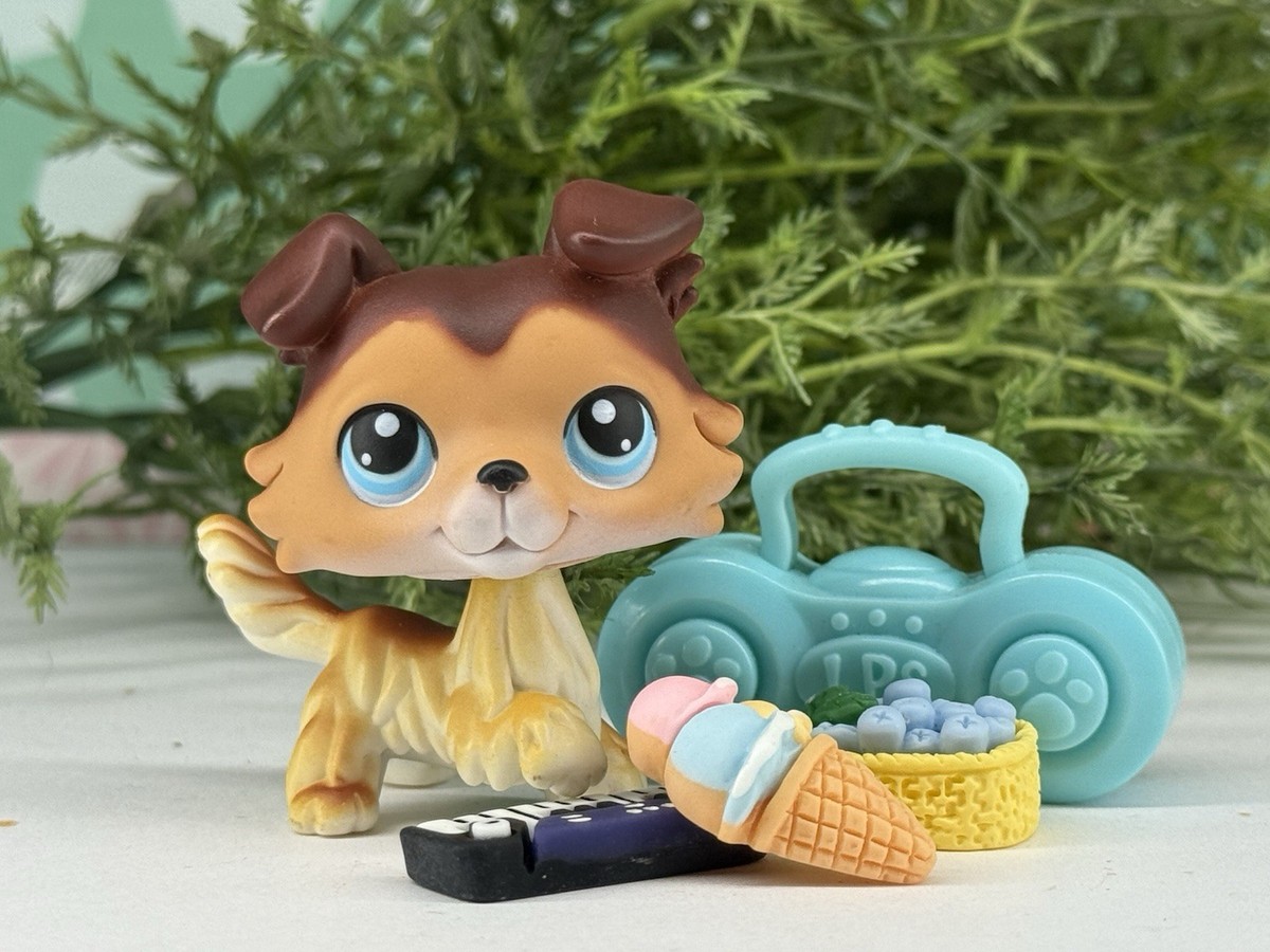 Littlest Pet Shop 58 LPS Authentic Brown Tan Collie Paw Up Blue