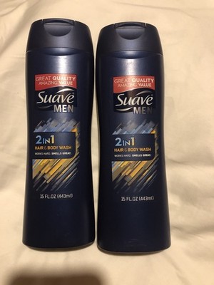 Suave MEN 2 in 1 Hair & Body Wash (2 Btls) 15 oz ea Hint Of Musk & Sandlewood