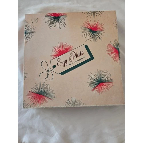 Vintage Anchor Hocking Milk Glass Deviled Egg Plate 22K Gold Trim 896 Boxed