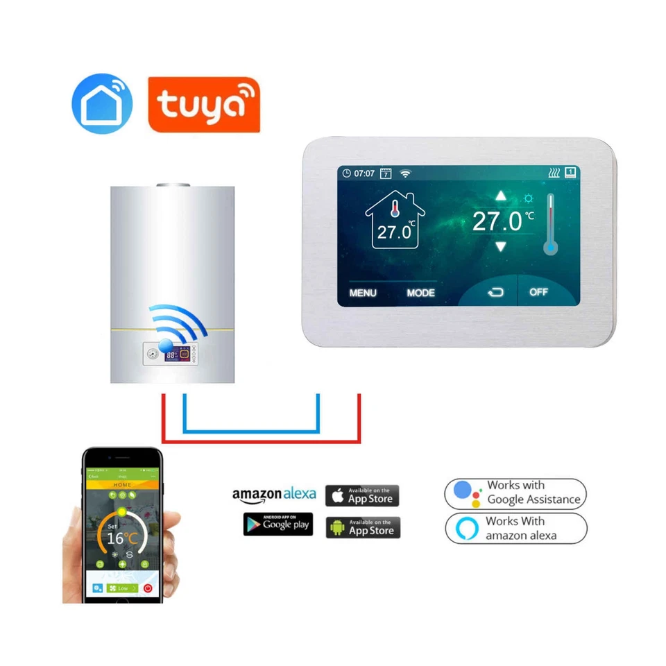 Wlan Raum Thermostat 7" Touch-Display Smart Regler elekto Fußbodenheizung Sensor - Bild 3 von 4