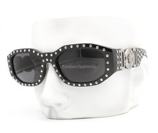Versace Biggie Sunglasses Black Silver Studded Medusa MOD 4361 5398/87 with Case