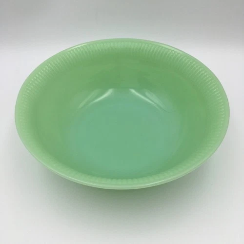 Vintage Jadeite Fire King Oven Ware Jane Ray Ribbed Serving Bowl 8 1/4"