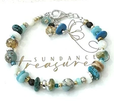 Aqua Terra Jasper Beaded Shell Sterling Silver Bracelet Sundance Treasures