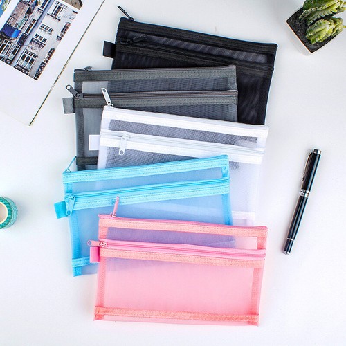 Clear Mesh Portable Large Pen Pencil Case Makeup Cosmetic Storage Bag PouchCase↖ - Picture 18 of 58