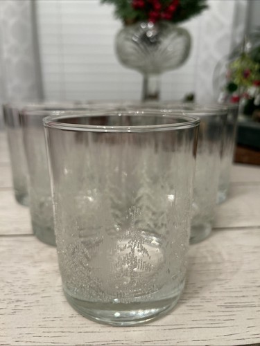 Set Of 6 Rare Libbey Frosted Pines Double Low Ball Glasses Beautiful Condition - Picture 6 of 6