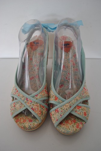 Blau Blumen Kreuzriemen Damen Keil Plateau Sandalen Schuhe Gr. 8 Rocketdog - Bild 4 von 6