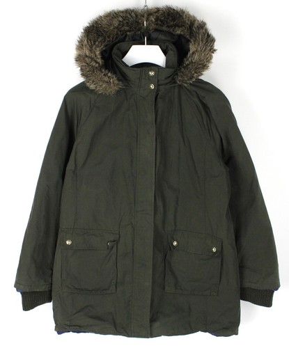TOMMY HILFIGER Jacket Women's XL Faux Fur Trim Hooded Full Zip Logo