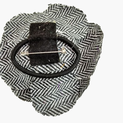 Cabbage Rose Boutonniere Black White Lapel Pin Hair Band Herring Bone Tweed - Picture 2 of 6