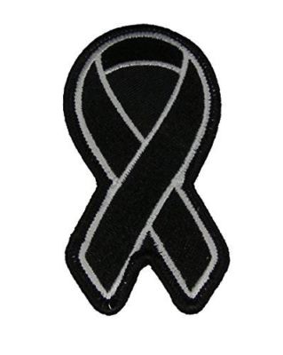 BLACK RIBBON FOR MELANOMA AWARENESS PATCH IRON ON SKIN CANCER SUN DAMAGE