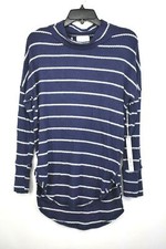Image of Caslon Womens Navy Striped Cozy Funnel Neck Tunic Dropped Shoulders Stretch MP