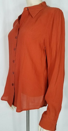NWT Bloomingdale's pumpkin orange textured Silk button front blouse ladies 12 - Picture 4 of 8